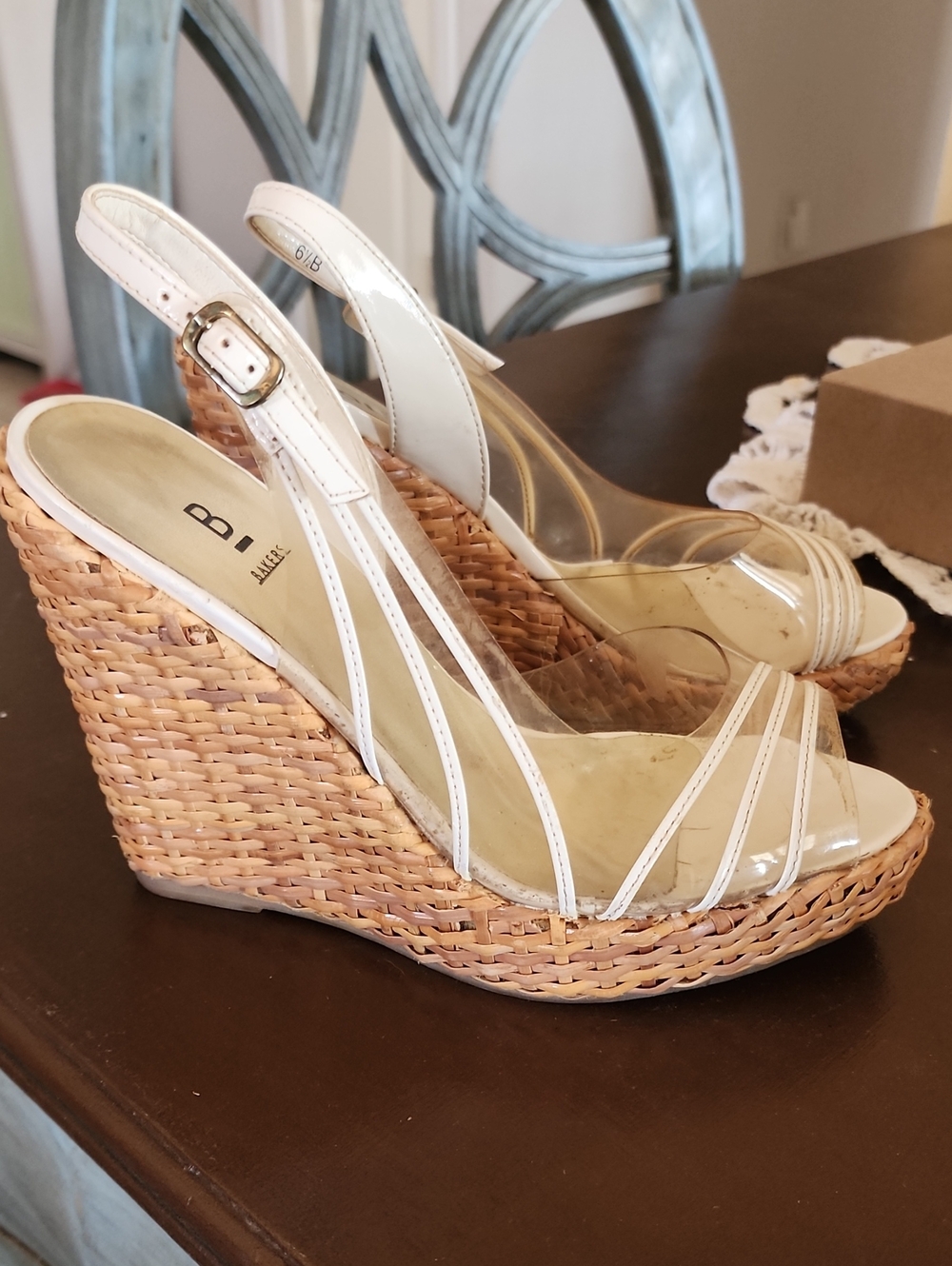 Bakers White Clear Strap Wedge Sandals